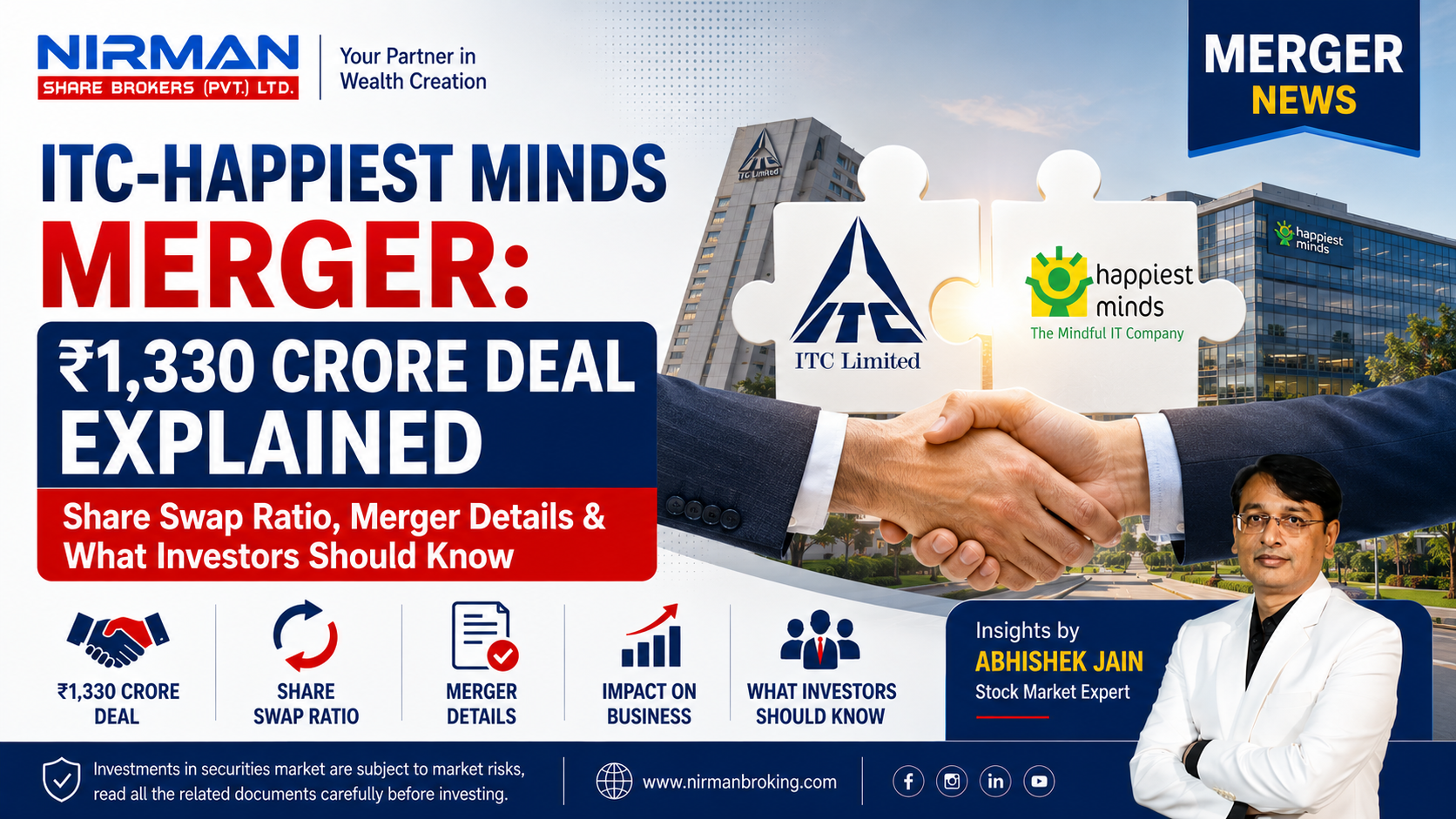 ITC-Happiest Minds Merger: Rs. 1,330 Crore Deal Explained – Share Swap Ratio, Merger Details & What Investors Should Know